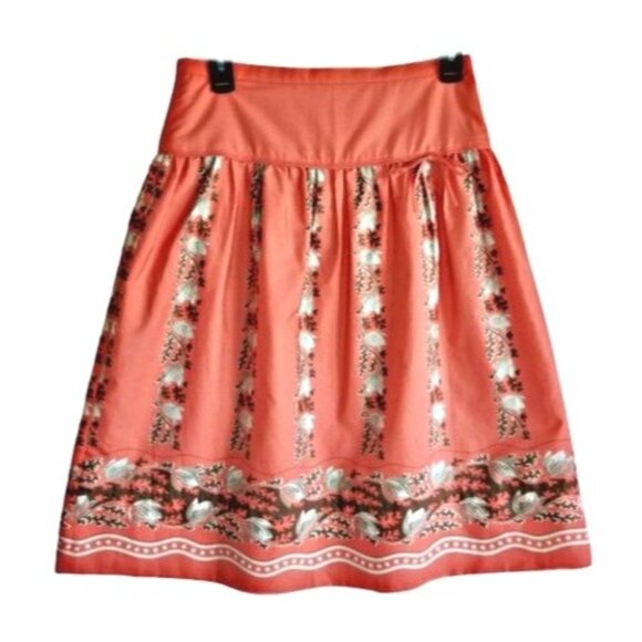 J.Crew Apricot Pink Floral A-Line Pleated Tulip Cotton Skirt Womens Size 12 - Picture 2 of 12